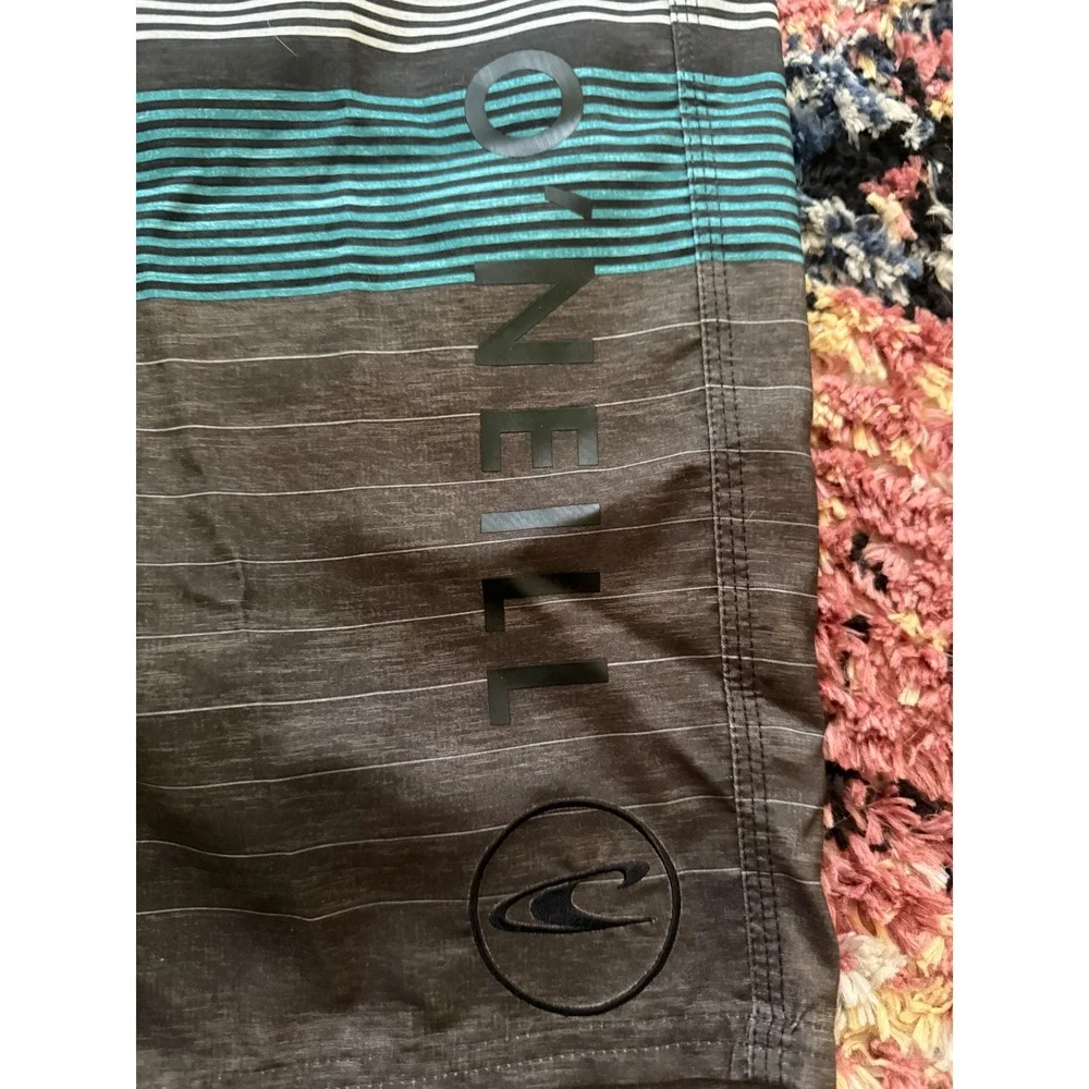 ONeill Santa Cruz Printed 2.0 Board Shorts Mens 33 Charcoal Teal Striped New